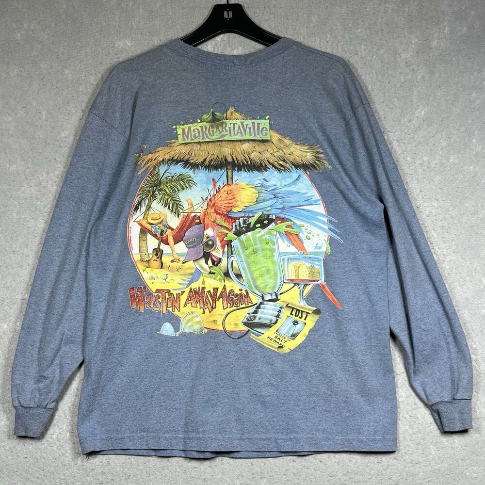 VTG 1996 Jimmy Buffet Caribbean Soul Henley Sweater Graphic Print Long Sleeve